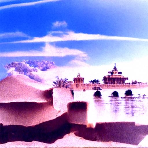 Desert with river and palace