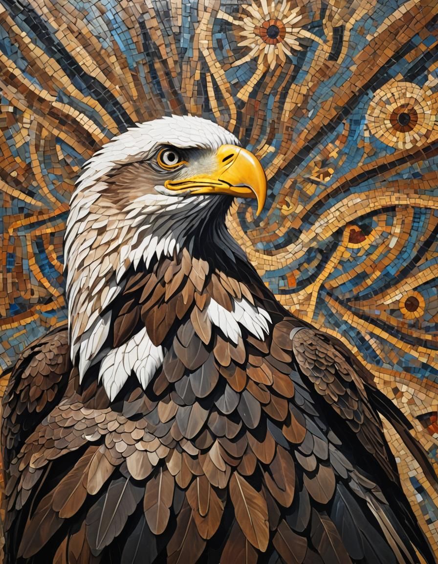 portrait majestic bald eagle :: folk art mosaic :: hyperdetailed ...