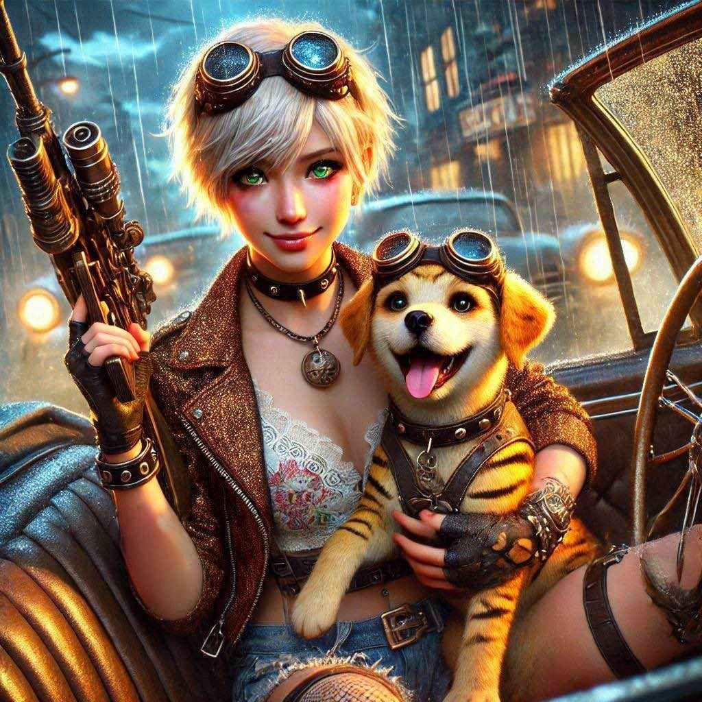 Steampunk girl and Tigapup