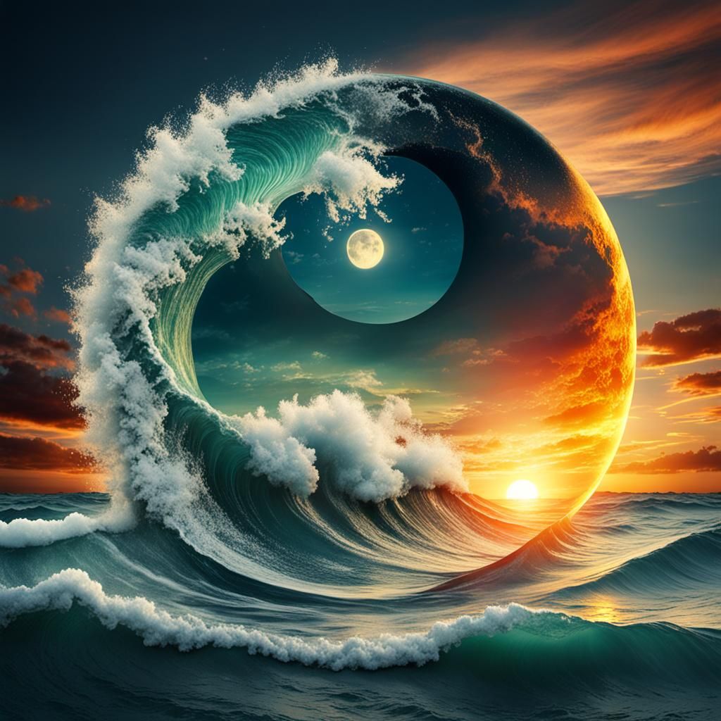 surreal sun moon Yin Yang ocean wave - AI Generated Artwork - NightCafe ...