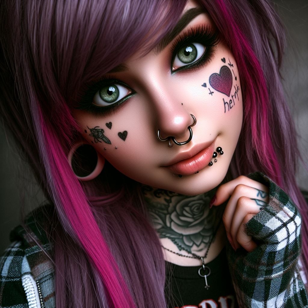 Green eyed girl with face tattoos