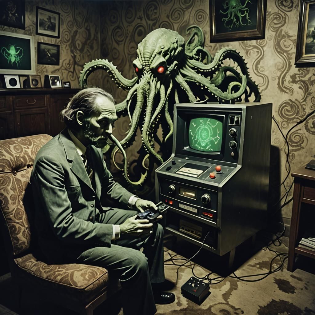 A Polaroid photograph of Cthulhu and Eldritch Abomations (in...