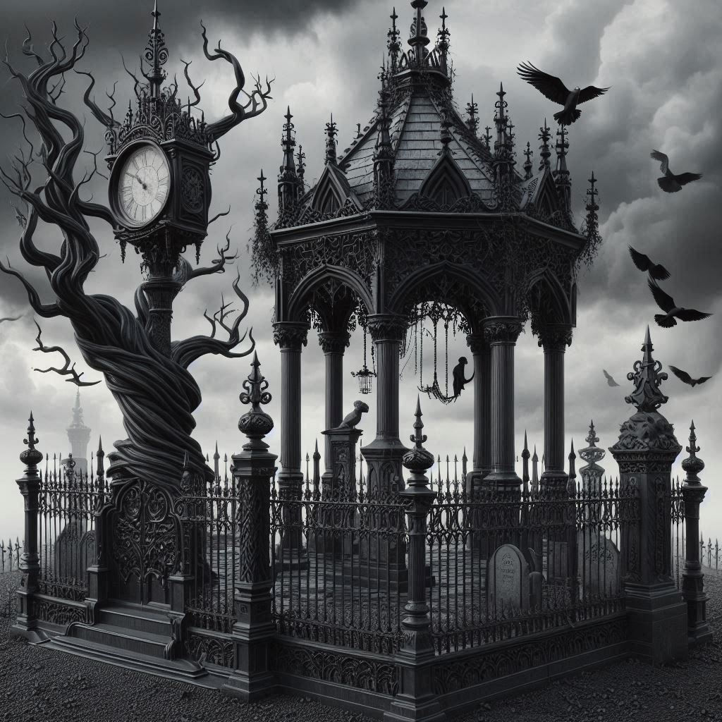 Tree Clock Tower & Gothic Gazebo
