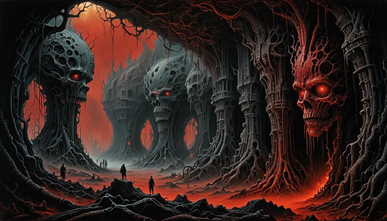 Journey to the Underworld: Skull Pillars of Judgement   by @AdvanceBegginerAIGenerator