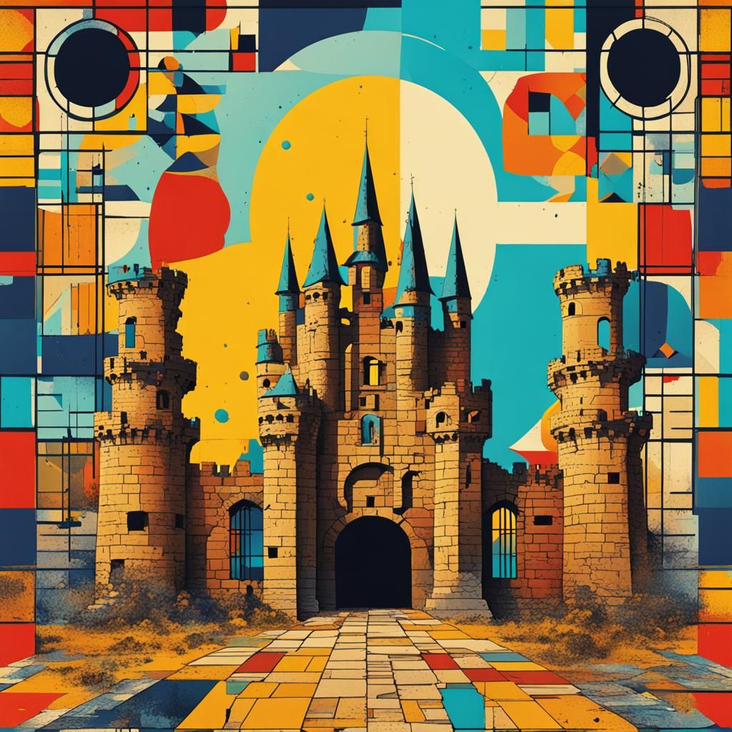 Ruins of a medieval castle Screen print, pop art, splash scr...