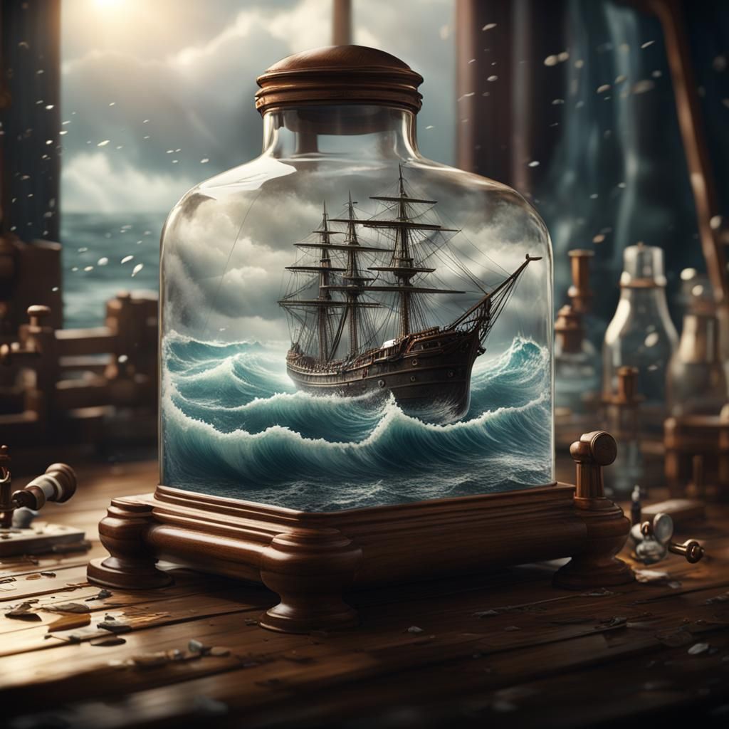 Miniature ship inside a bottle  by @Mars