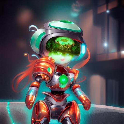 the portrait of an adorable chibified emerald stone flaming ...