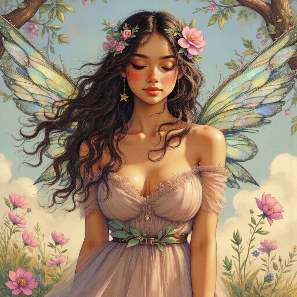 Elegant Fantasy Woman Portrait with Flowing Gown