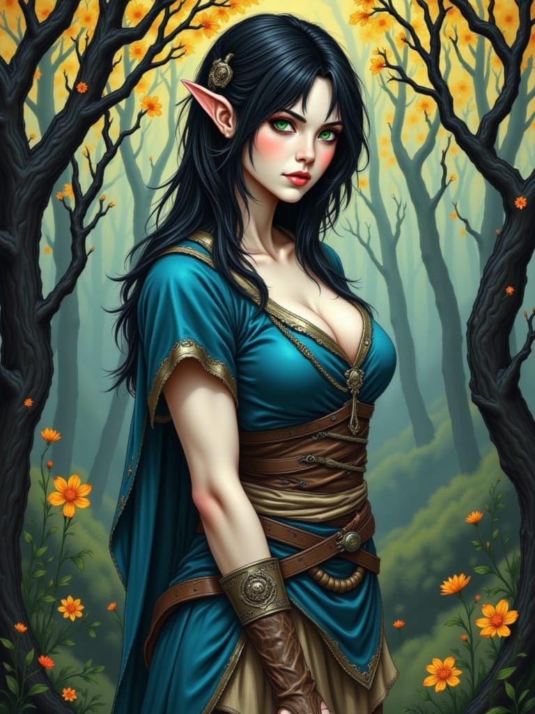 Fantasy Elf Portrait in Art Nouveau Style