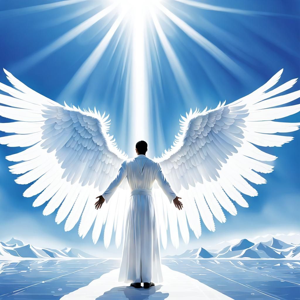 A being of light in all white shining with large wings