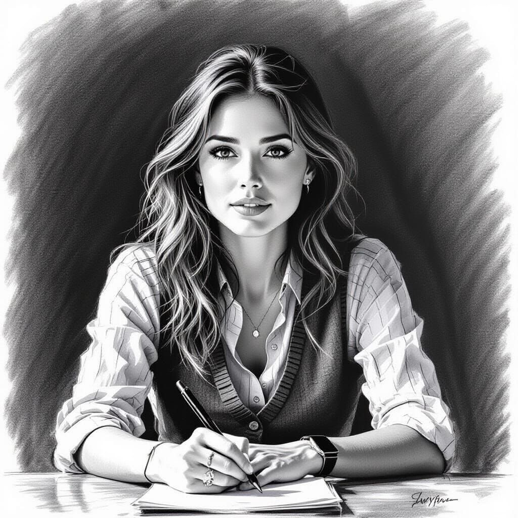 Wise Woman Giving Kind Instructions in Charcoal