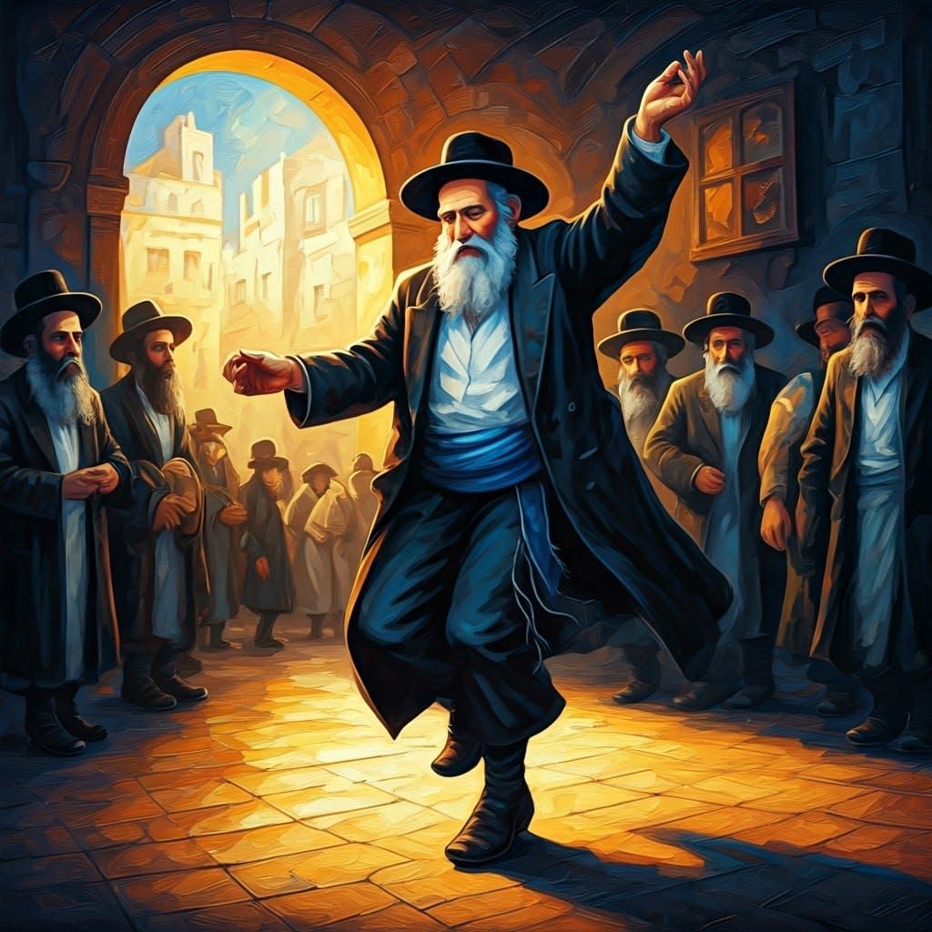 Jewish Man Dancing: Gouache Style Masterpiece