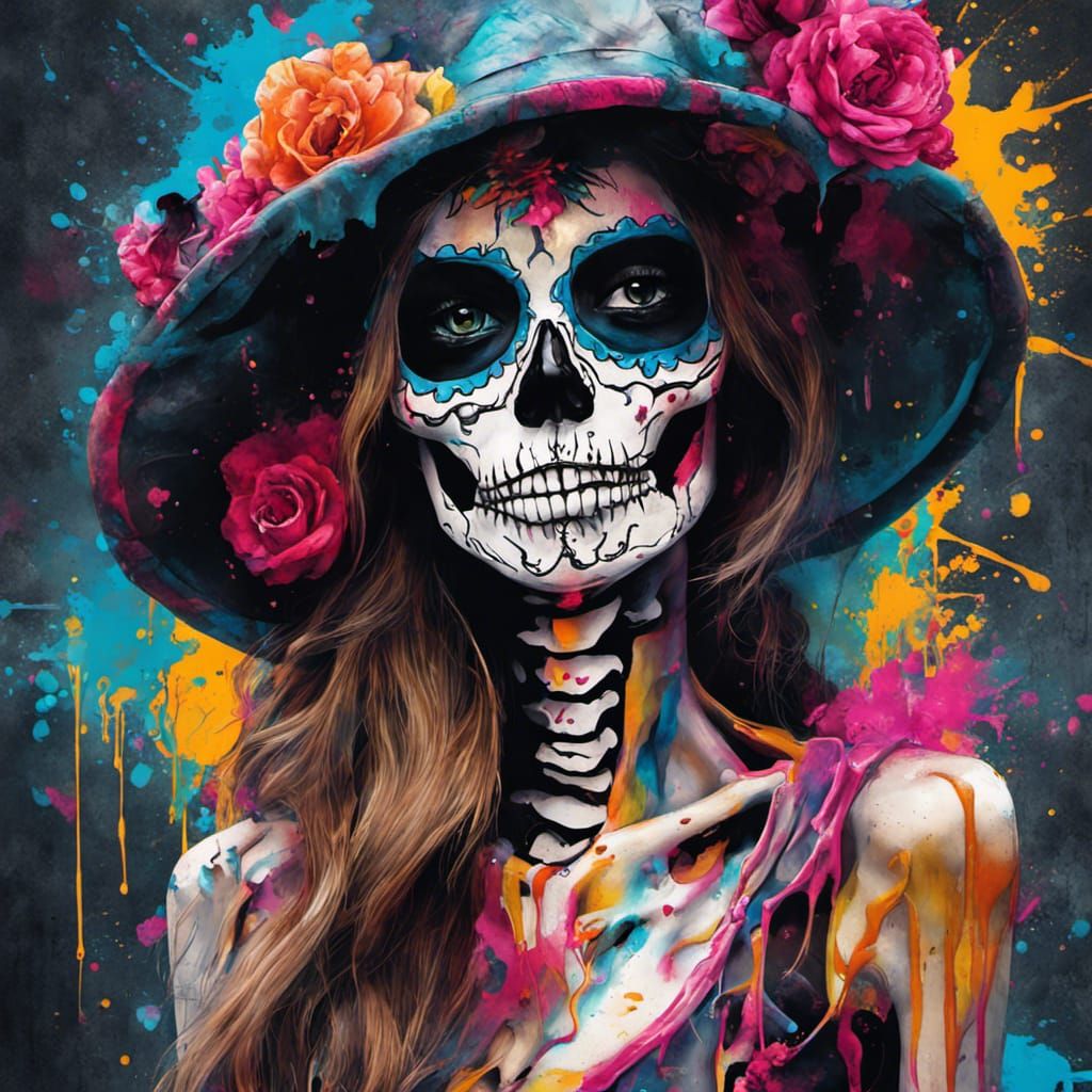 calavera catrina skeleton graffiti art splash art street art