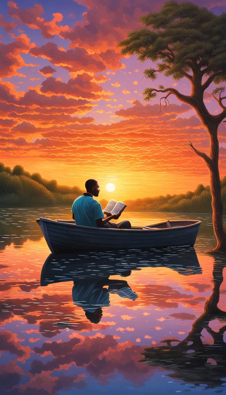 a picture of a black man in his 40s in a boat on a lake.  He...