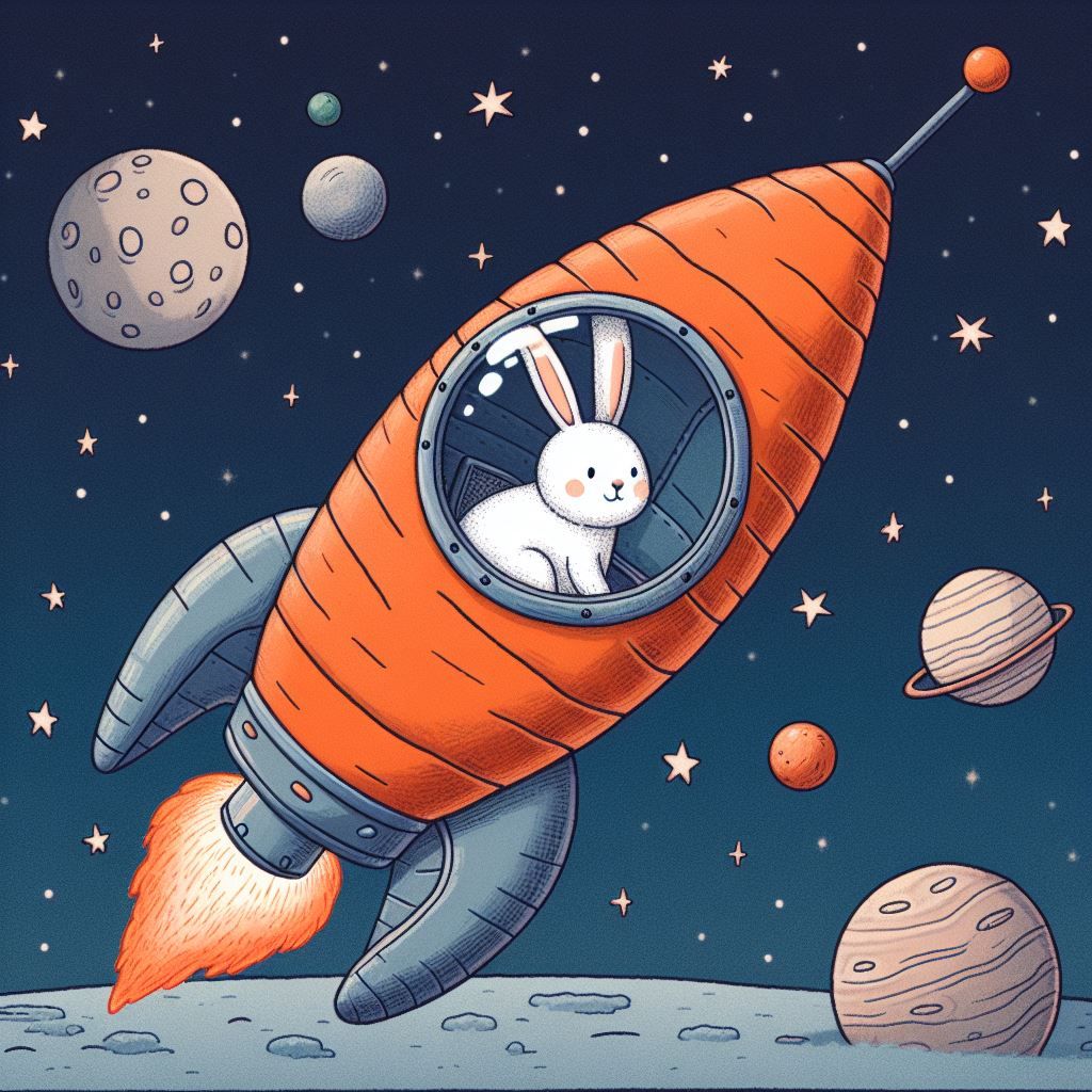 Rabbit in his carrot spaceship