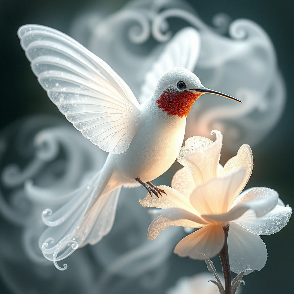 Pure White Ruby-throated Hummingbird