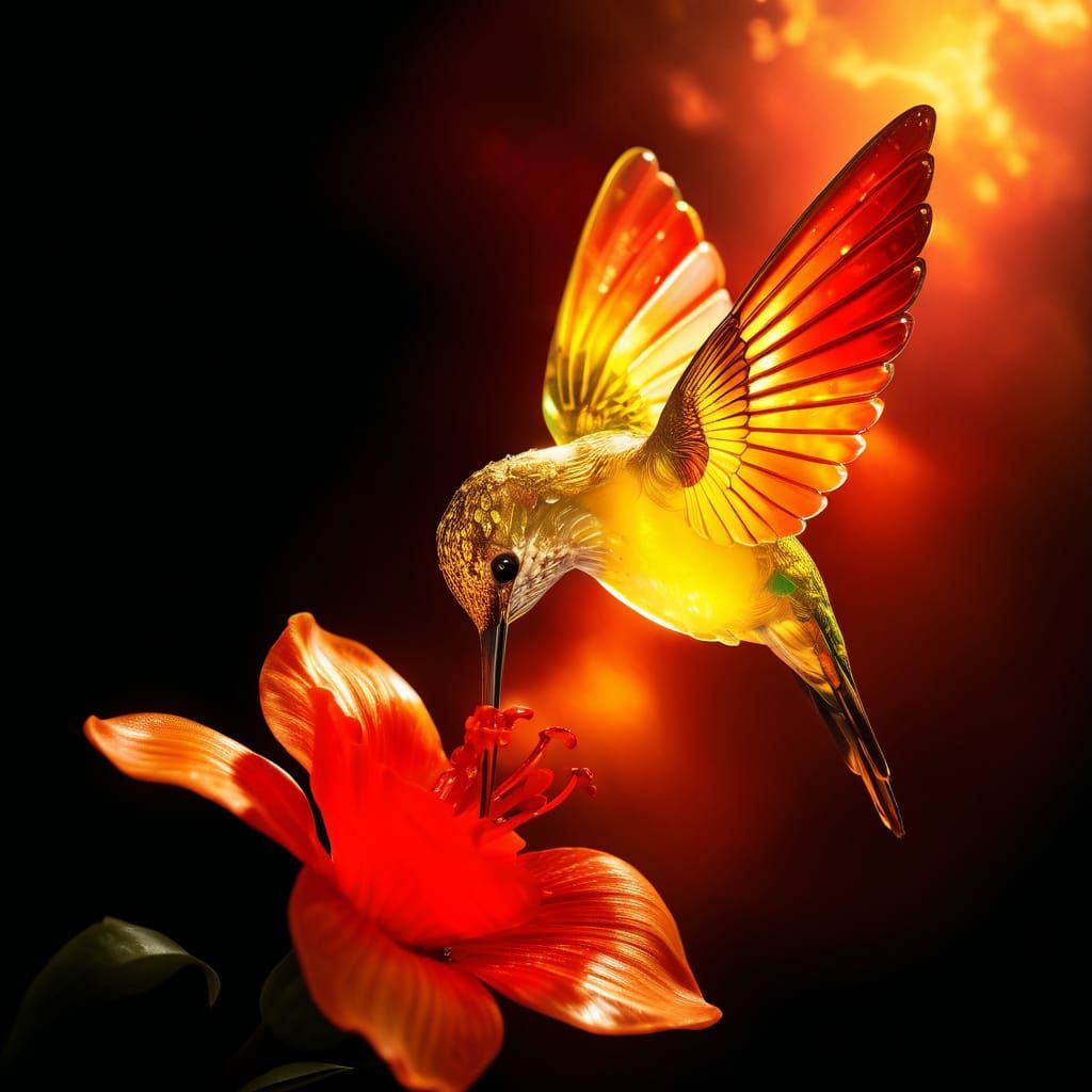 Hummingbird made of glass drinking
