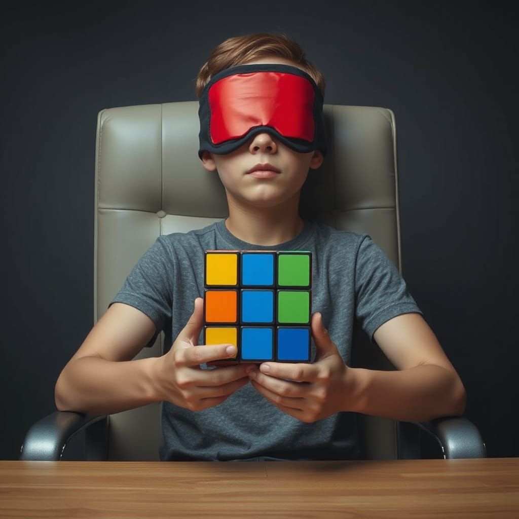 Teenager Solving Rubik's Cube in Futuristic Style - AI Art