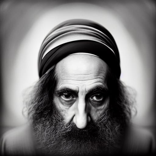 Rabbi meeting the messiah Close up portrait, ambient light, ...