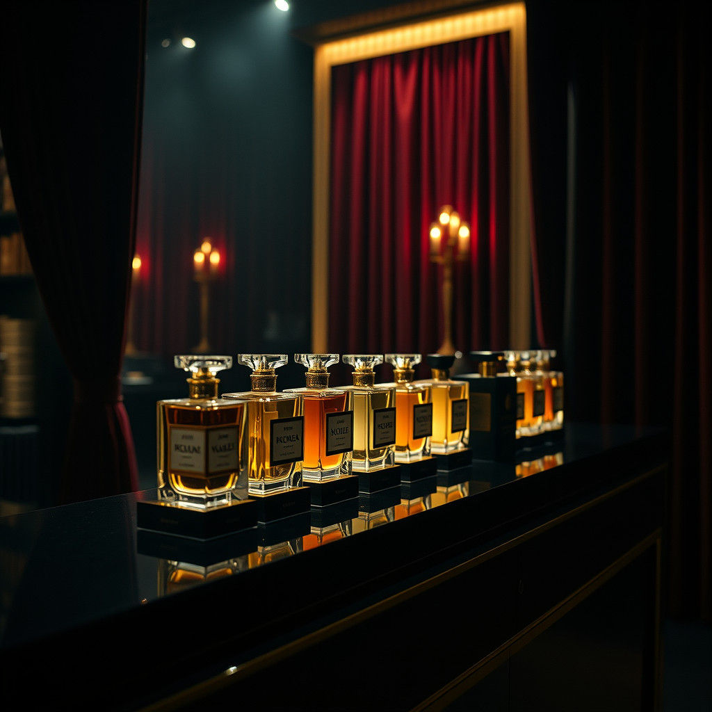 A row of perfume testers displayed elegantly in a high-end b...