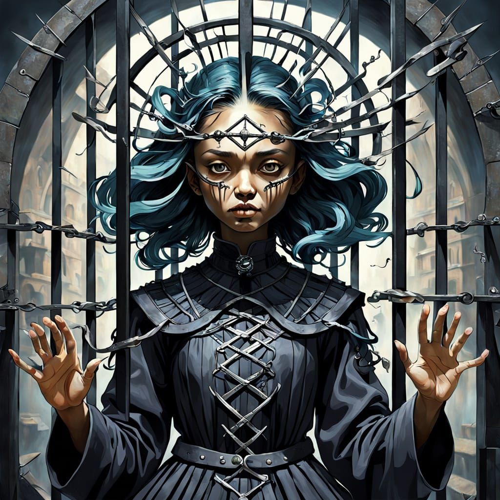 Surreal Dark Fantasy Enchantress Trapped in Ethereal Prison