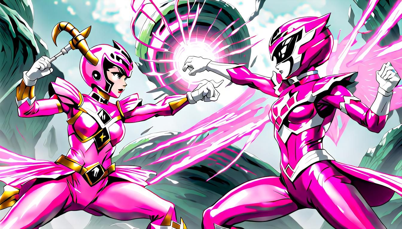 The Pink Power Ranger Fighting Rita Repulsa.   by @AI Curious