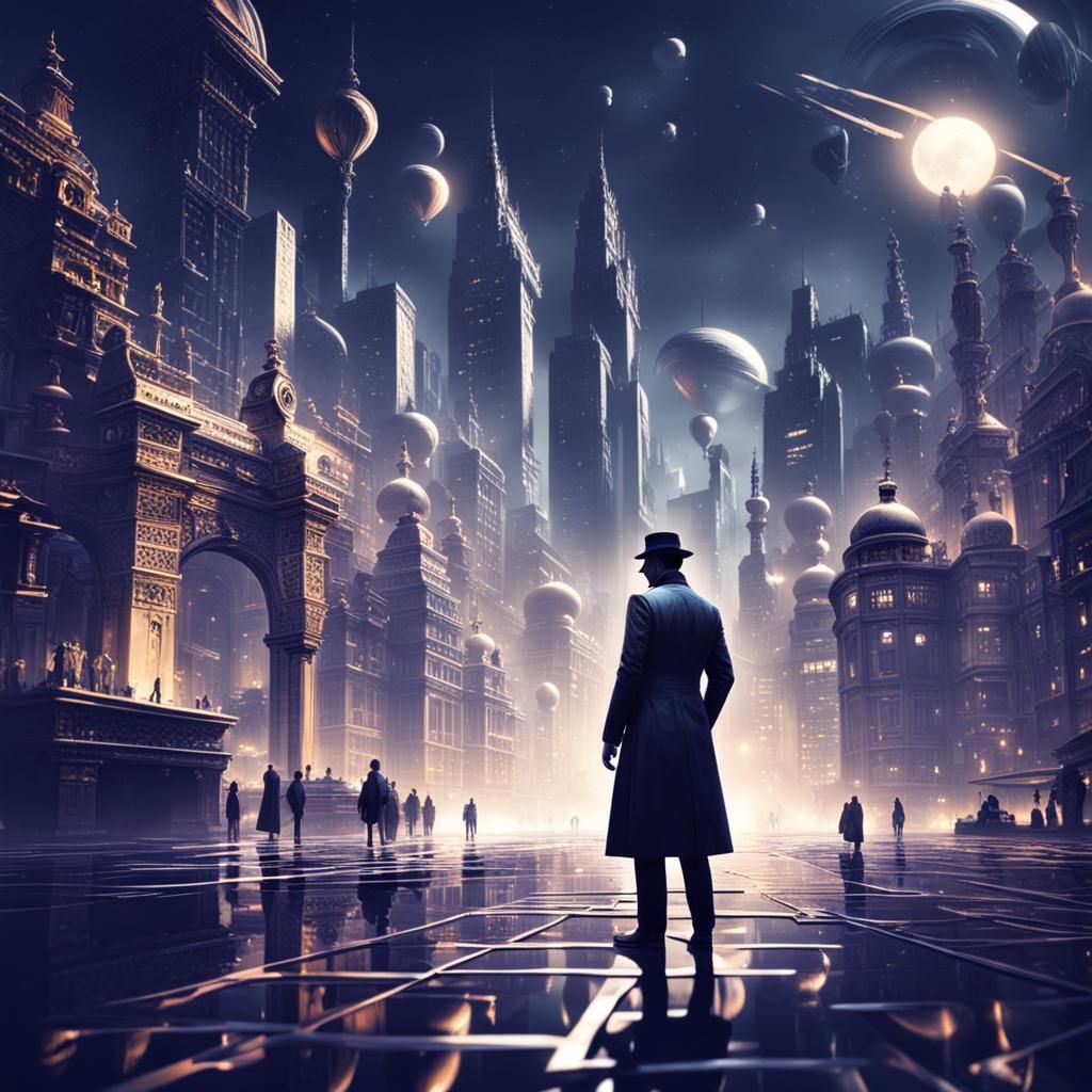 Mesmerizing view, graphical image, a detective in a futurist...