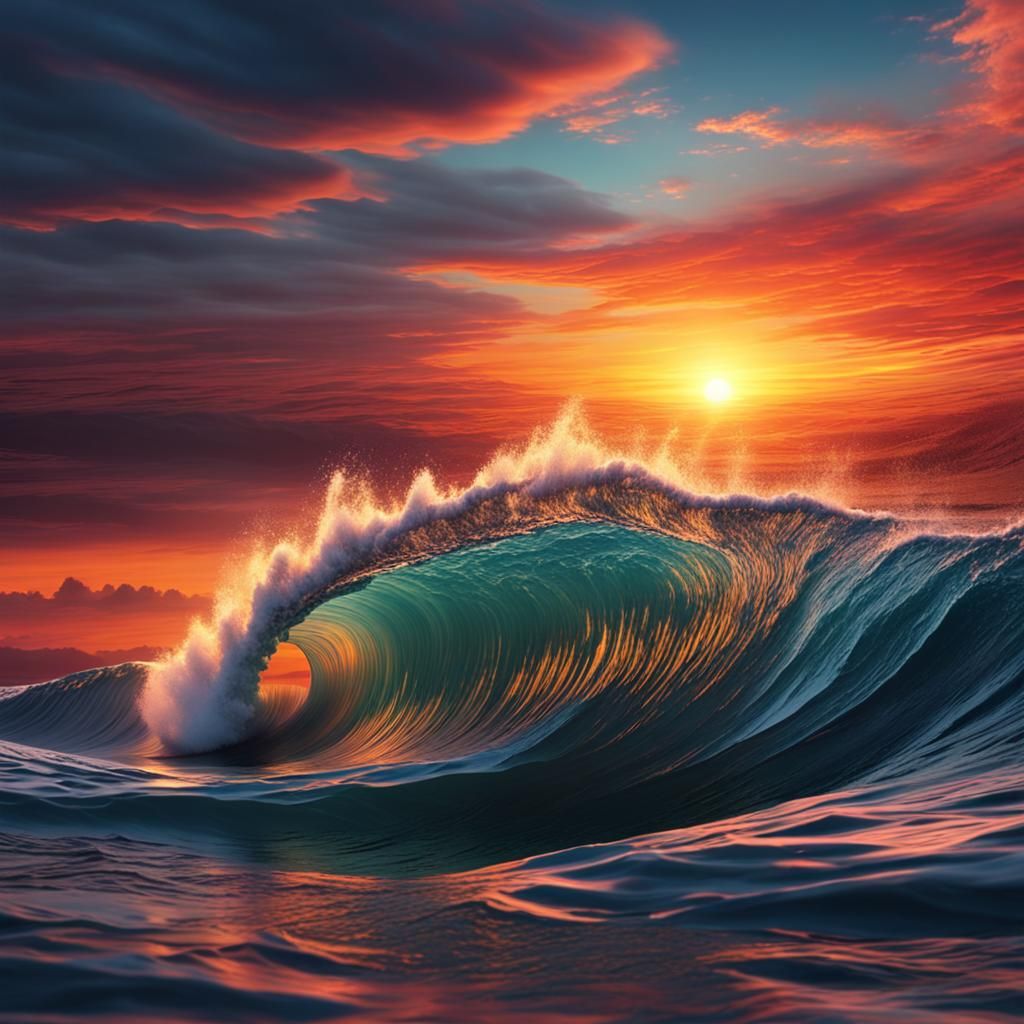 Remarkable wave  wave  big ocean wave colorful sunset huge cosmic sunset zoomed out wave hyperdetailed ...  by @Shanna Marie
