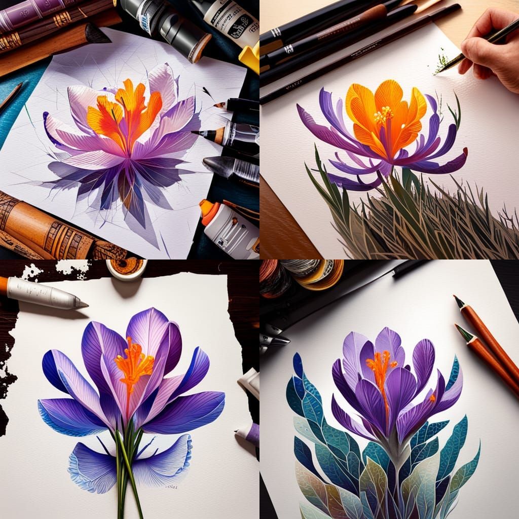 Portrait of a Beautiful crocus flower: paper marbling! Oil splash!! Oil stained!!", intricate hyperdetailed fluid gouach...