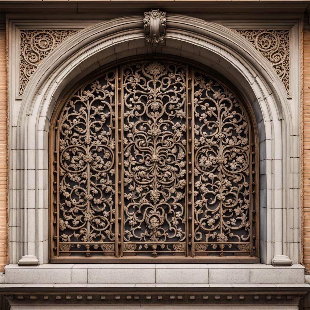 Palace window with ornate floral metalwork, middle-range sho...