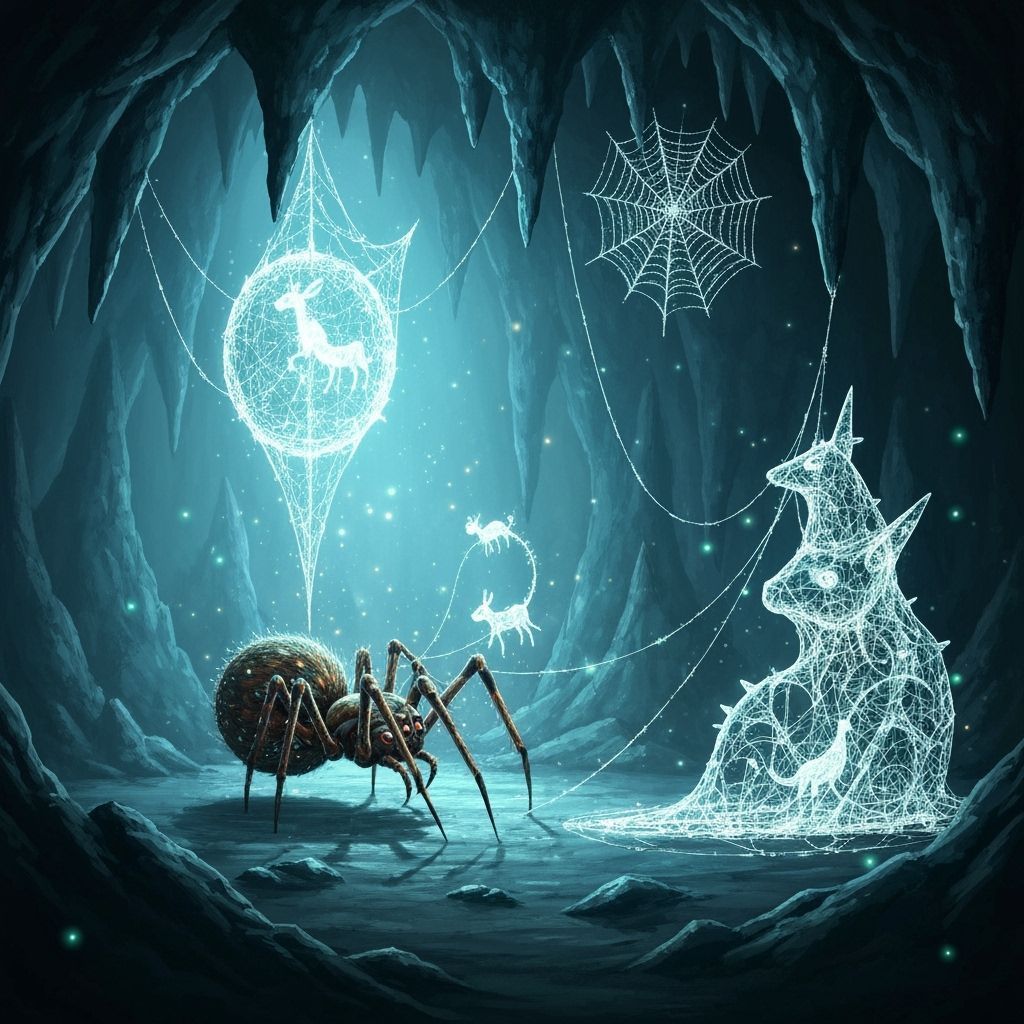 Positive prompt:
“a mystical spider crafting intricate sculptures from shimmering strands, glowing crystalline webs forming animals and shap...
