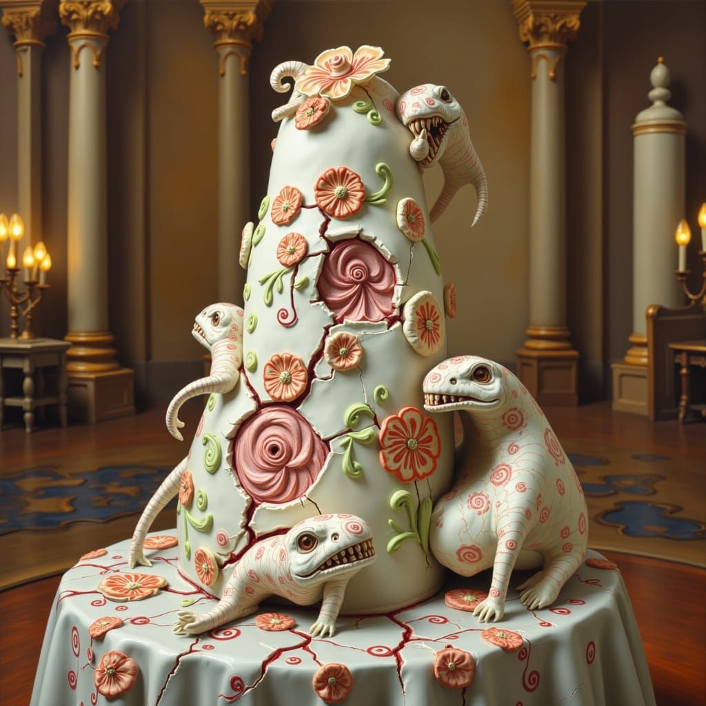 <lora:CRACKED PORCELAIN:1.0> Wedding cake