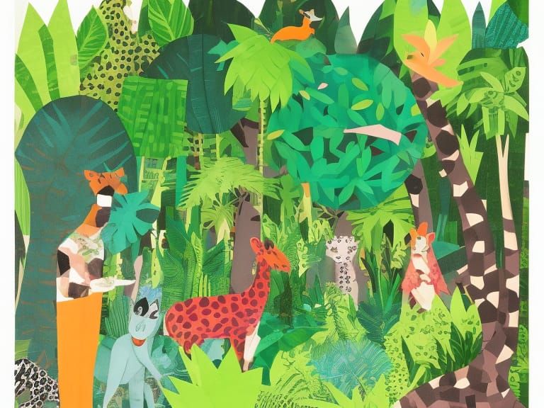 enchanted forest, construction paper collage - AI Generated Artwork ...