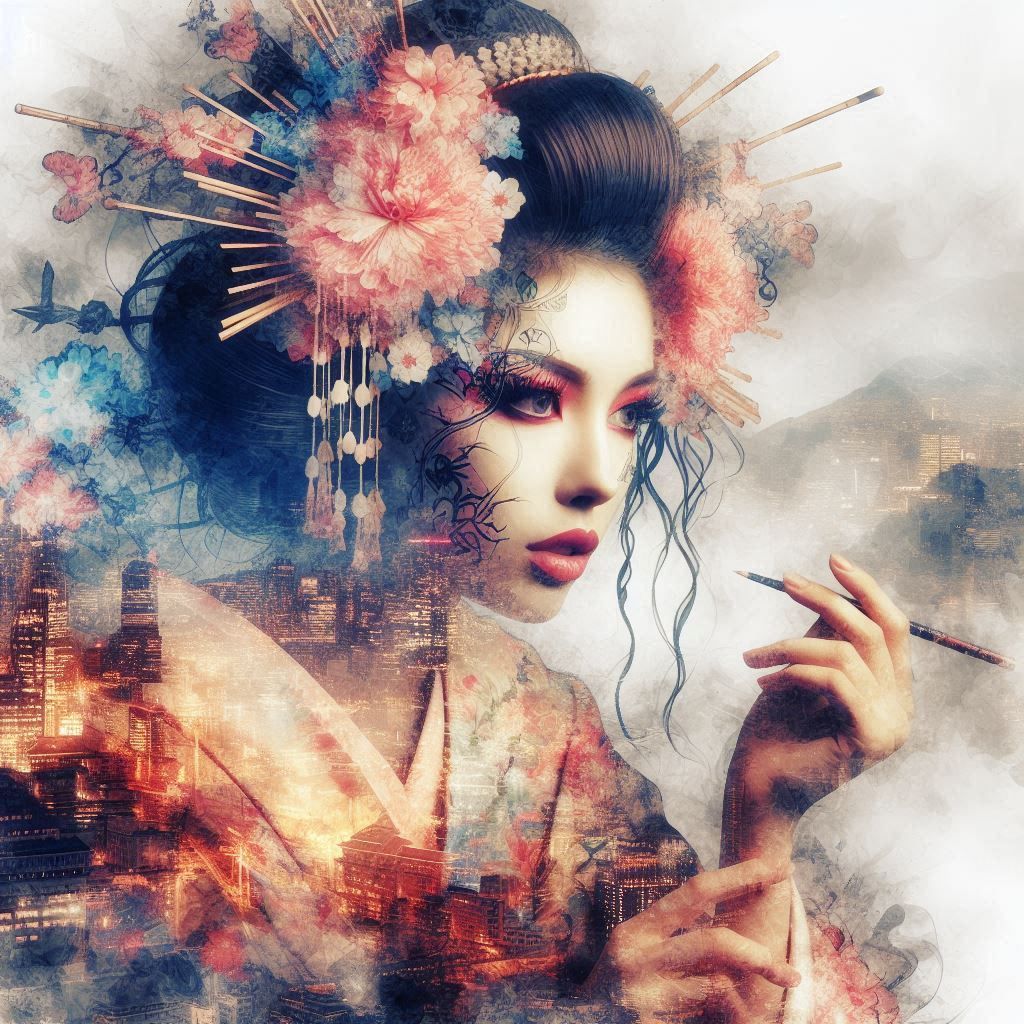 double exposure beautiful fantasy DALL-E 3 portrait landscap...