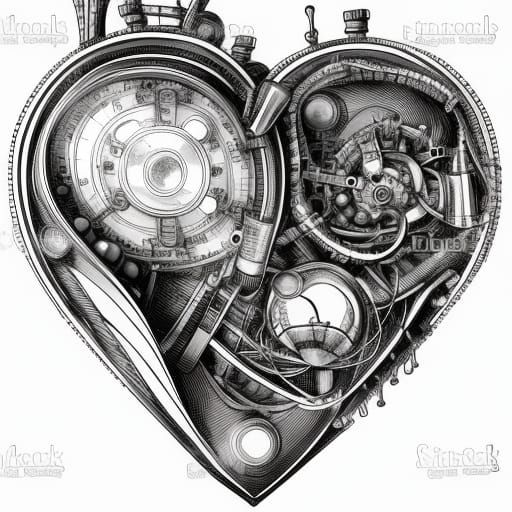 detailed drawing of a mechanical android heart