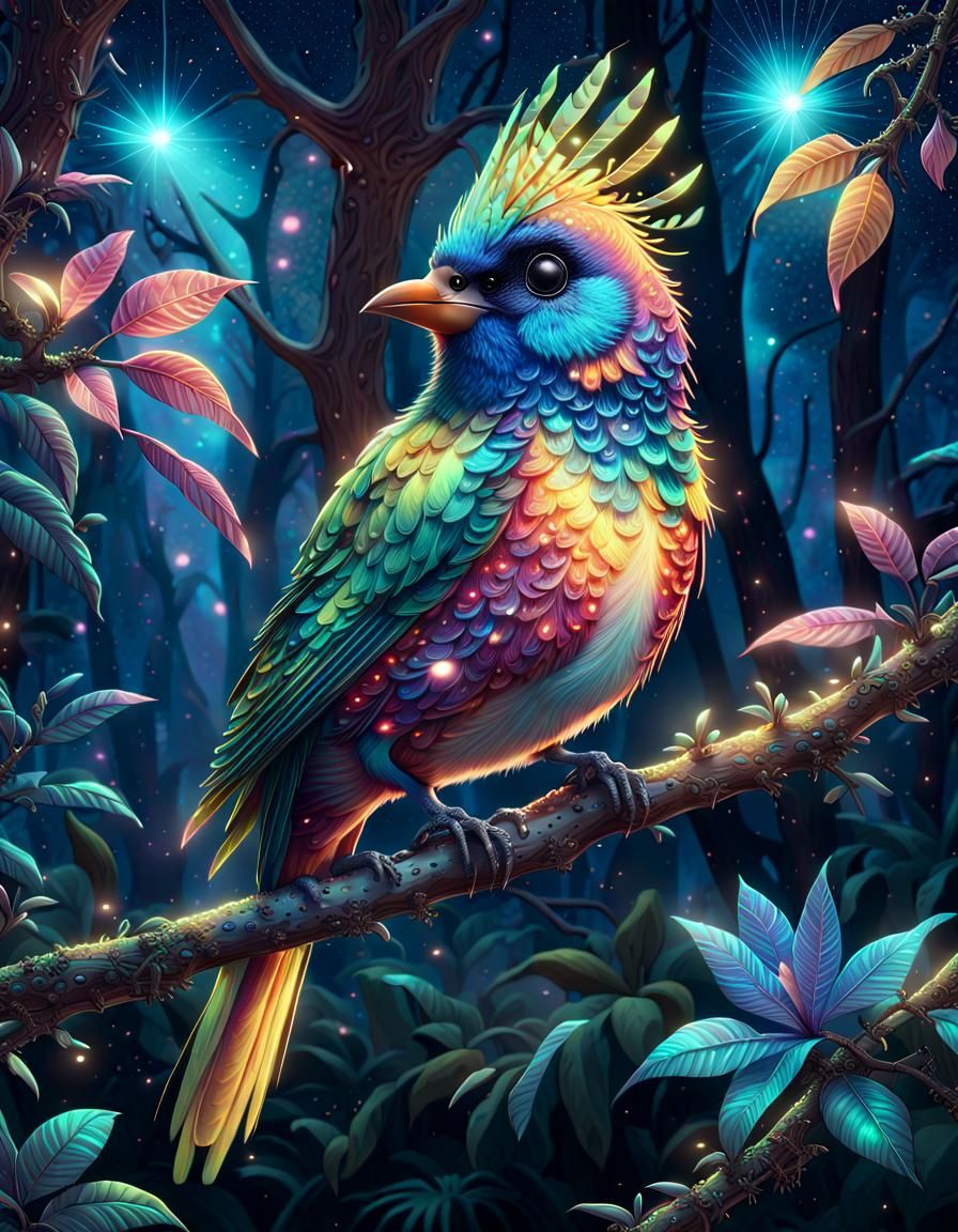 a amazing colorful bird sits on a branch in an exotic forest  by @dayax rocknroll