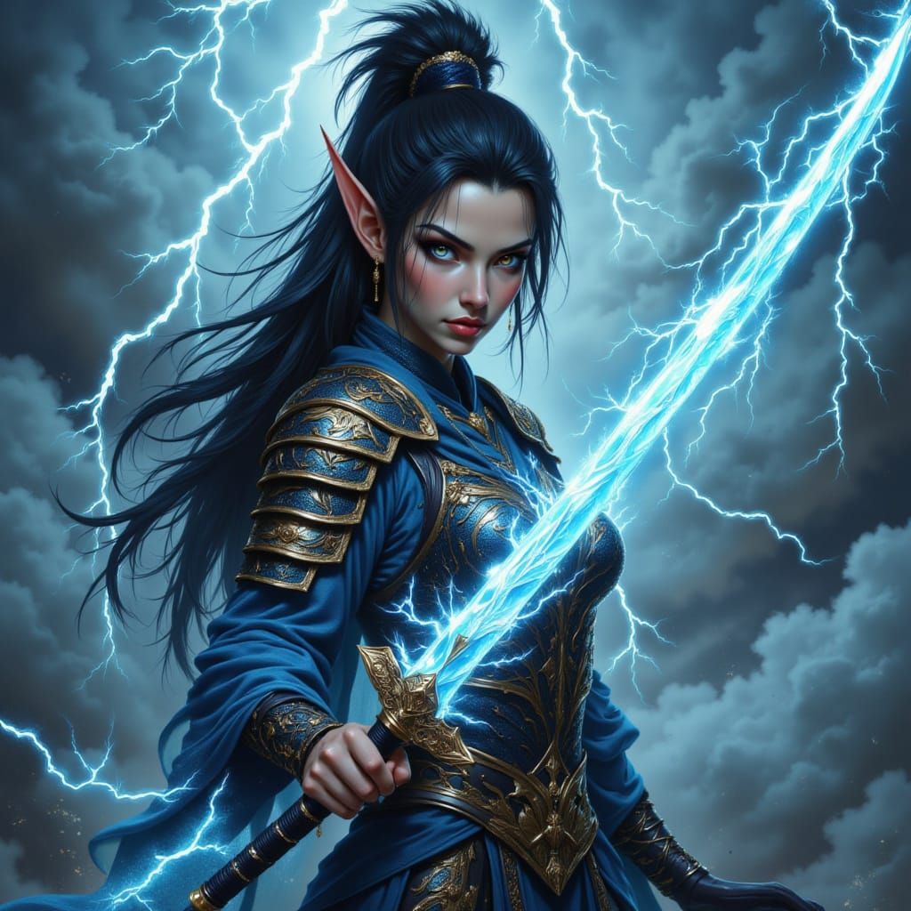 <lora:Hyperrealism Loves U:1.0> A powerful female warrior half East Asian - orc characteristics, clad in traditional Japanese-style armor. H...