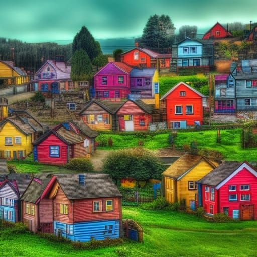 toytown colourful village houses set in the countryside