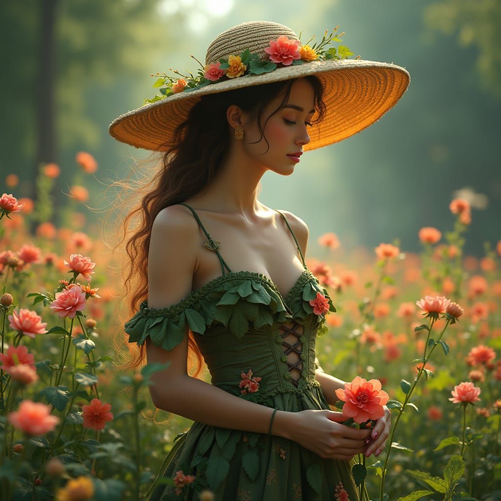 Smelling a beautiful flower