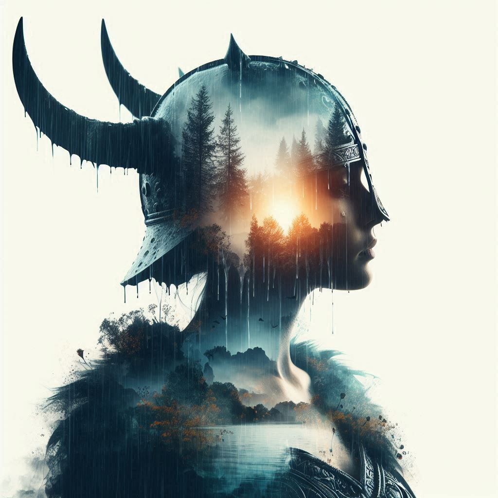 double exposure beautiful fantasy DALL-E 3 portrait landscap...