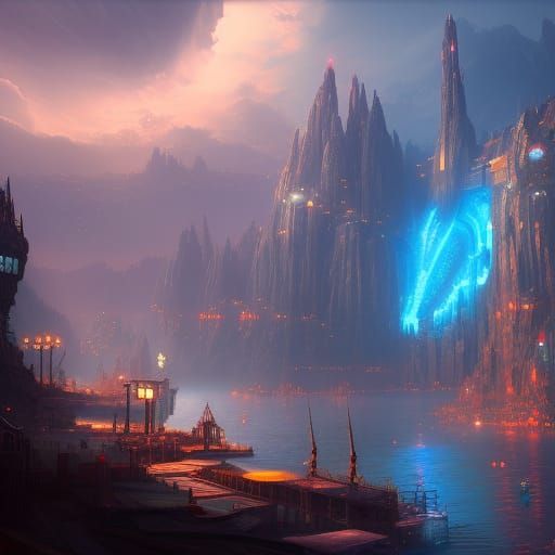 Futuristic Mystical Harbor - AI Generated Artwork - NightCafe Creator