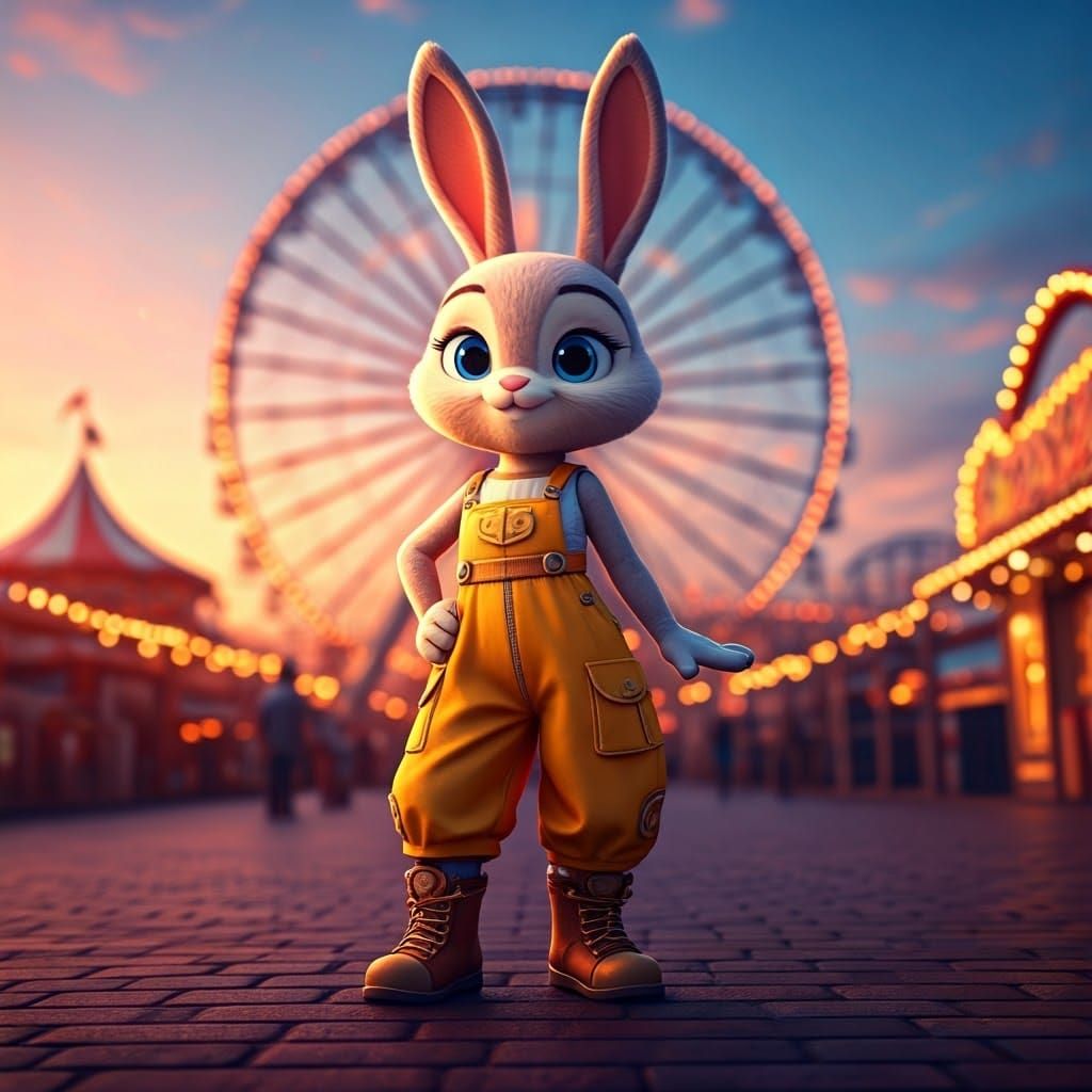 Disney-Inspired Rabbit Posing at Amusement Park in 3D Anime ...