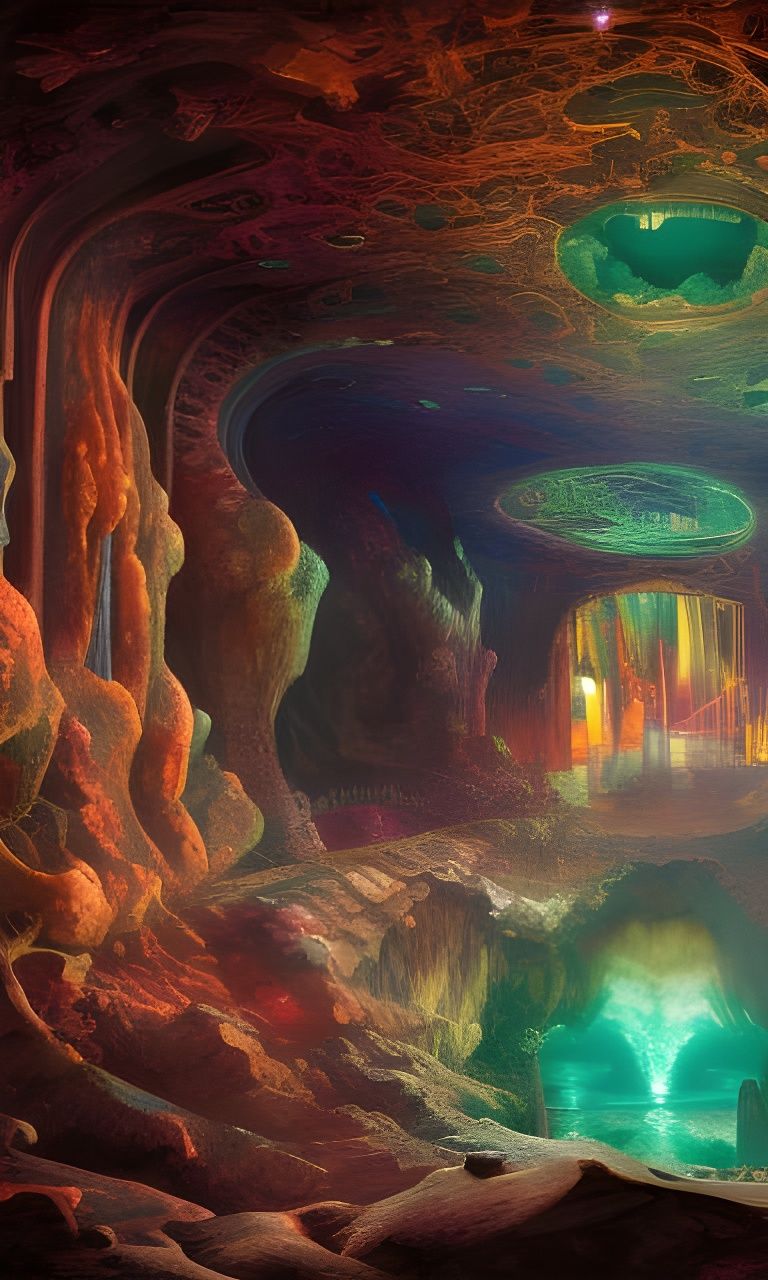 emerald cave at the center of the earth, 8k resolution holographic astral cosmic illustration mixed media ...  by @Kartausteonikominion