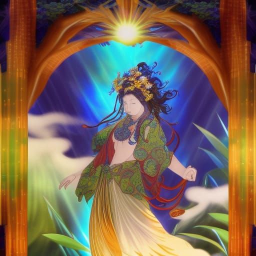 Japanese Water Elemental Goddess. AI Generated Artwork NightCafe