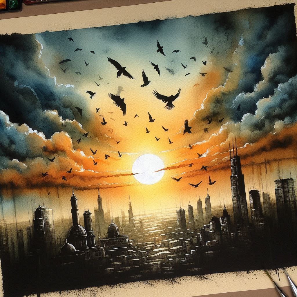 Artist's Impression of a City at Sunset