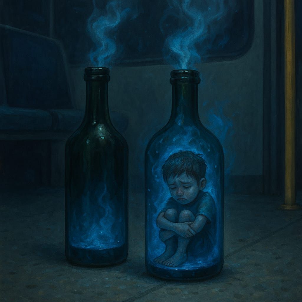 ילד בתוך בקבוק באוטובוס