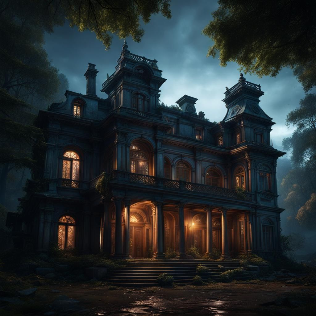 Scary Mansion at Night - AI Generated Artwork - NightCafe Creator