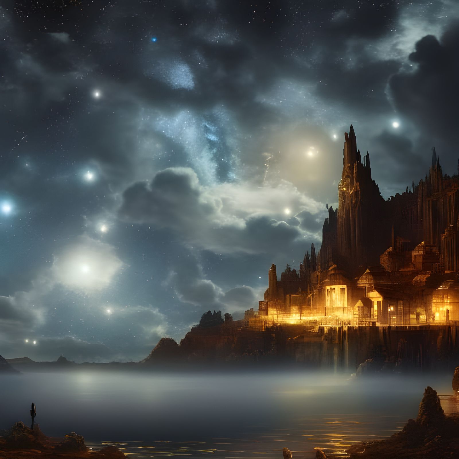 starry night sky Epic island  false