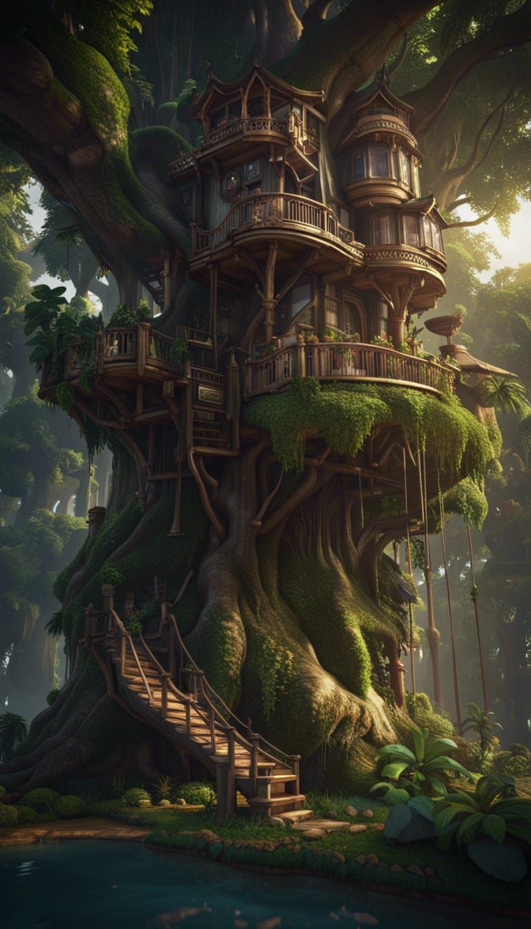 Jungle tree house - AI Generated Artwork - NightCafe Creator