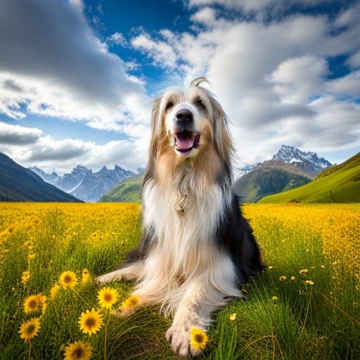 an Afghan Hound laying on the grass